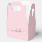 Minimalistisch Goud Monogram Naam Script Blush Roz Bedankdoosjes (Geopend)