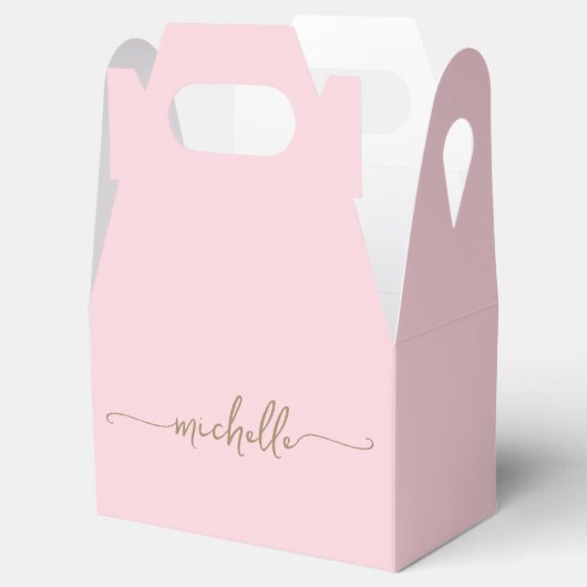 Minimalistisch Goud Monogram Naam Script Blush Roz Bedankdoosjes (Geopend)