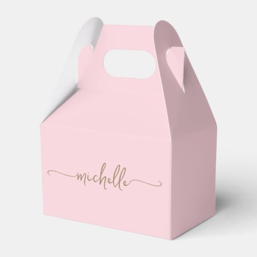 Minimalistisch Goud Monogram Naam Script Blush Roz Bedankdoosjes (Voorkant Zijde)