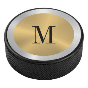 Minimalistisch goud & zilver Metallic Monogram Hockey Puck