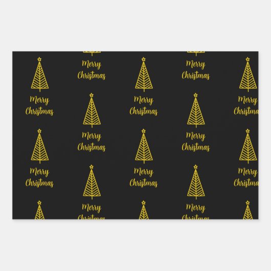 Minimalistisch Goud Zwart Vrolijk Kerstfeest Inpakpapier Vel (Voorkant)