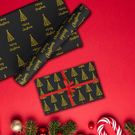 Minimalistisch Goud Zwart Vrolijk Kerstfeest Inpakpapier Vel