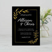 Minimalistisch Goud, Zwart & Wit Script Bruiloft Folie Uitnodiging (Staand Voorkant)