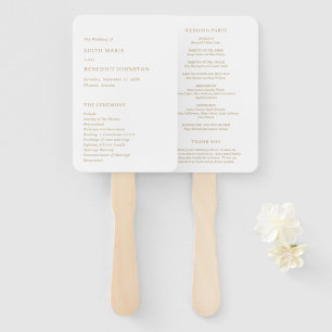 Minimalistisch gouden modern huwelijksprogramma handwaaier