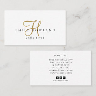 Minimalistisch gouden script monogram naam visitekaartje