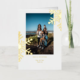Minimalistisch gouden snowflakes kerstfoto folie feestdagenkaart