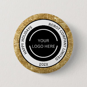 Minimalistisch goudkleurig bedrijfslogo en naam ronde button 5,7 cm