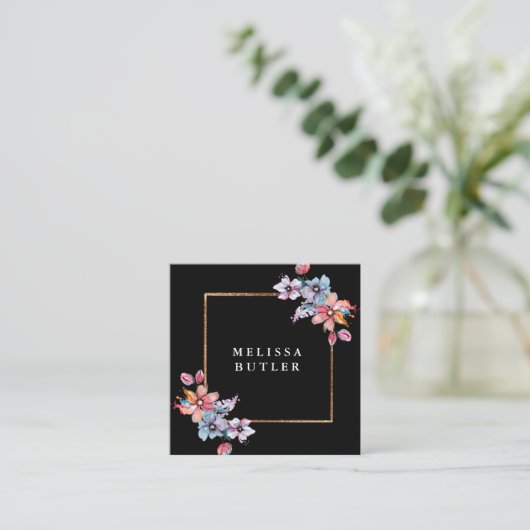 Minimalistisch grafisch eenvoudig, modern zwart vierkante visitekaartje (Staand voorkant)