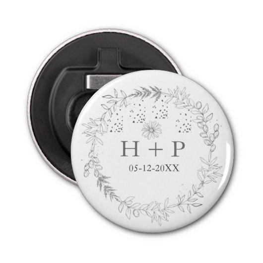 Minimalistisch grafisch monogram - bruiloftsend co button flesopener (Voorkant)