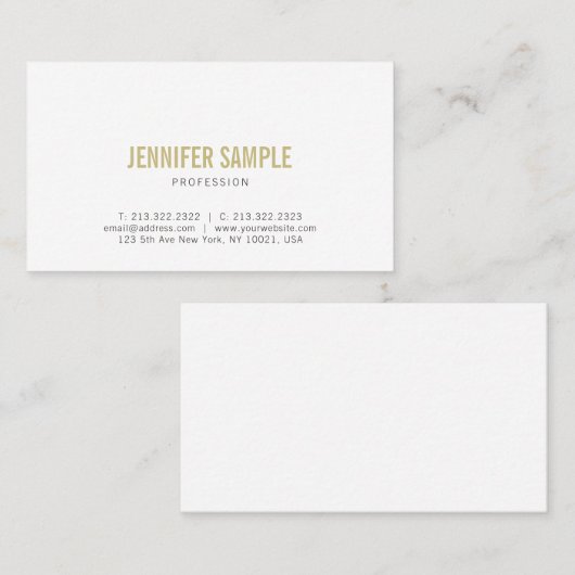 Minimalistisch grafisch ontwerp Gold White Plain T Visitekaartje (Voorkant / Achterkant)