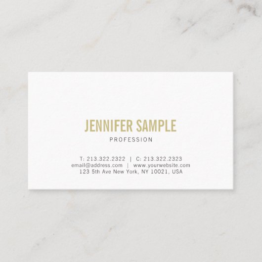 Minimalistisch grafisch ontwerp Gold White Plain T Visitekaartje (Voorkant)