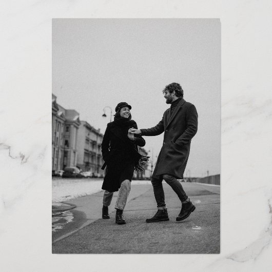 Minimalistisch grafisch script foto Weddenschap El Folie Uitnodiging (Achterkant)