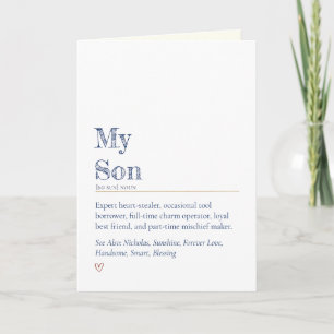 Minimalistisch Grappig en Hartelijk Zoon Definitie Kaart