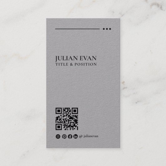 Minimalistisch grijs gekoppeld in QR-code Visitekaartje (Voorkant)