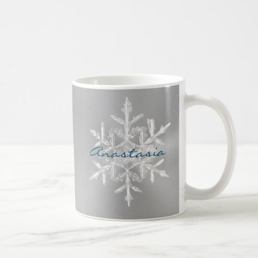 Minimalistisch grijs laat de sneeuwnaam Snowflake Koffiemok (Rechts)