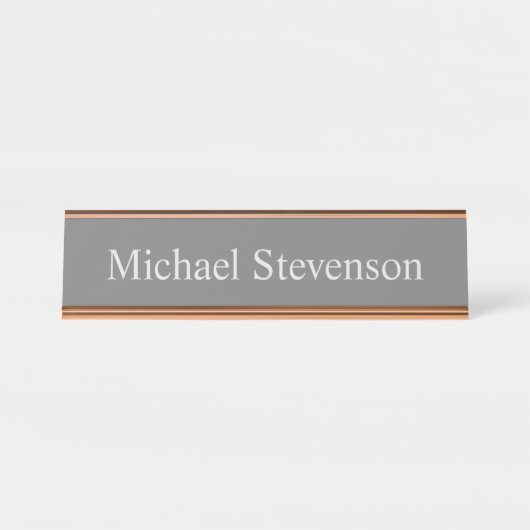 Minimalistisch grijs modern bureau naambordje (Voorkant)