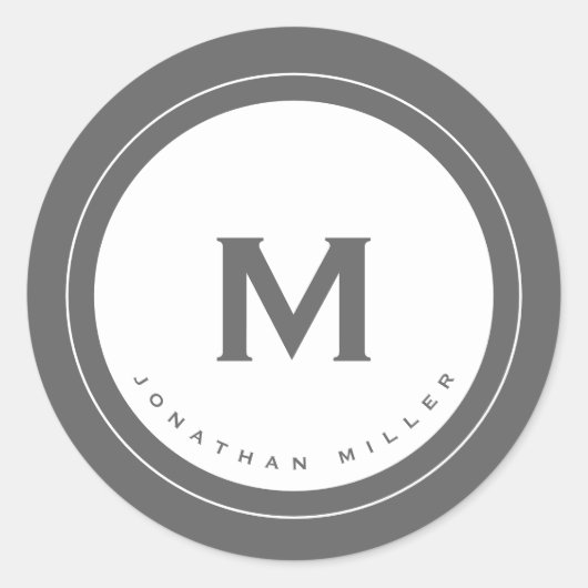 Minimalistisch grijs monogram Medallion met naam Ronde Sticker (Voorkant)