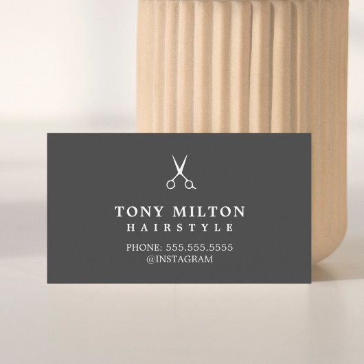 Minimalistisch grijs wit schaar kapper visitekaartje