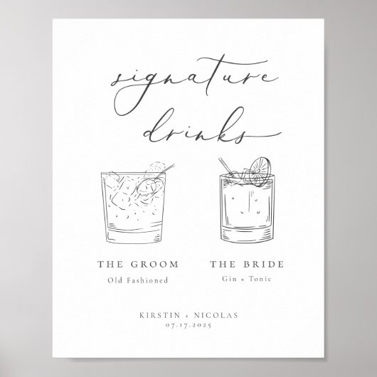 Minimalistisch grijze Drink bruiloft Poster (Voorkant)