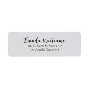 Minimalistisch grijze linnen textuur, wit script etiket