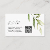 Minimalistisch groen blad bruiloft QR-code RSVP Informatiekaartje (Voorkant)