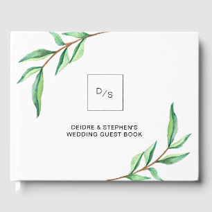 Minimalistisch groen blad op wit Bruiloft Gastenboek