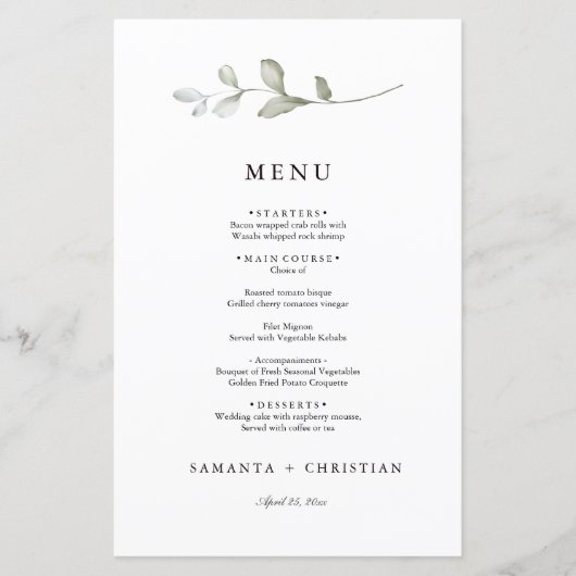 Minimalistisch groen | Botanisch wendelmenu (Voorkant)