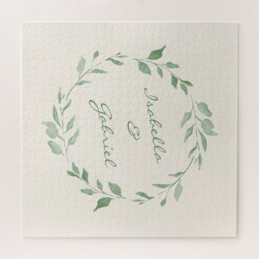 Minimalistisch Groen Botanisch Wreatsaangepast Legpuzzel (Horizontaal)