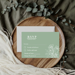 Minimalistisch groen en marinedruiend RSVP bruilof Kaartje