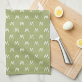Minimalistisch groen en wit monogram theedoek (Quarter Fold)
