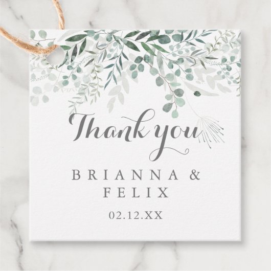 Minimalistisch groen eucalyptus bruiloft bedankjes labels (Voorkant)