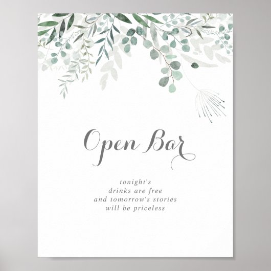 Minimalistisch groen Eucalyptus bruiloft open bar Poster (Voorkant)