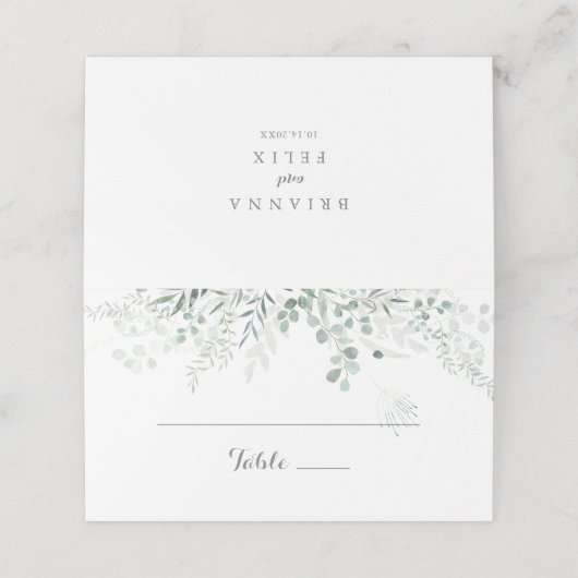 Minimalistisch groen Eucalyptus bruiloft plaats ka (Buitenkant ongevouwen)