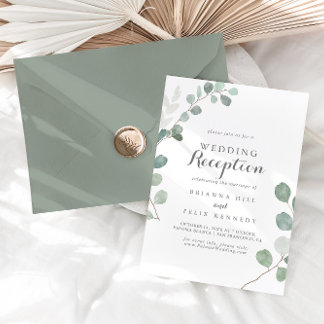 Minimalistisch groen eucalyptus bruiloft receptie kaart