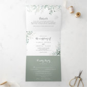 Minimalistisch groen Eucalyptus bruiloft uitnodigi Drieluik Uitnodiging (Binnen)