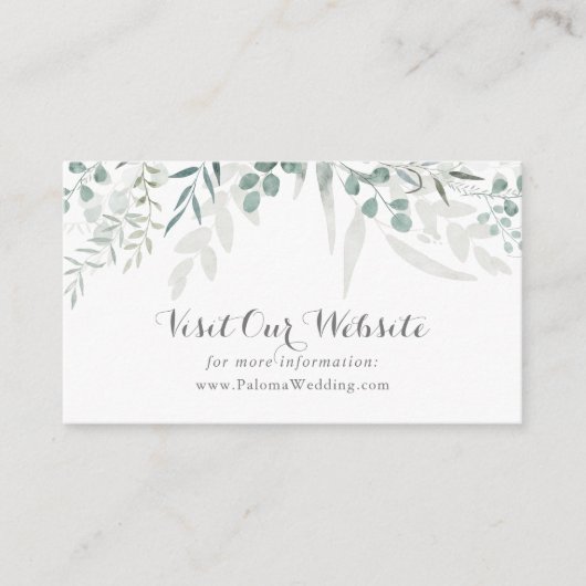 Minimalistisch groen eucalyptus bruiloft website informatiekaartje (Voorkant)