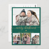 Minimalistisch groen goud 4 Fotocollage Kerstmis Briefkaart (Voorkant / Achterkant)