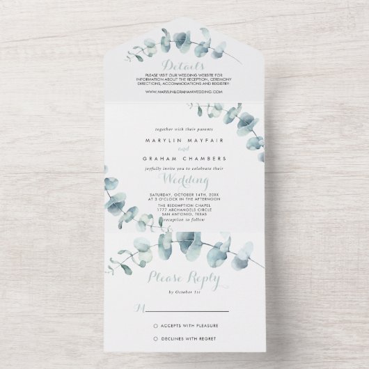 Minimalistisch groen huwelijk all in one uitnodiging (Binnen)