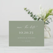 Minimalistisch groen huwelijk sparen de datum save the date (Staand voorkant)