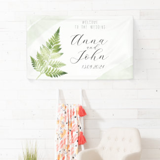 Minimalistisch groen varen-huwelijksbord spandoek