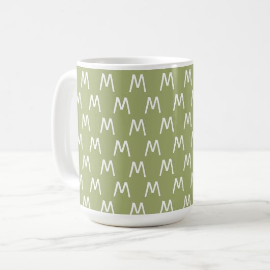 Minimalistisch groen-wit monogram koffiemok (Voorkant links)