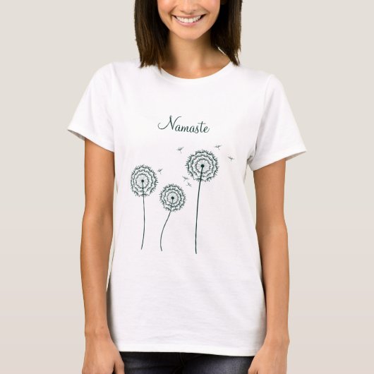 Minimalistisch Groen Wit Paardebloem Yoga Namaste T-shirt (Voorkant)