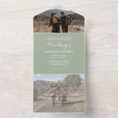 Minimalistisch groene bruinbruinbruiloft all in one uitnodiging (Binnen)