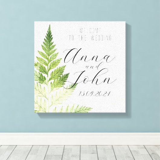 Minimalistisch Groene Varen Trouwteken Canvas Afdruk (Insitu (Houten vloer))