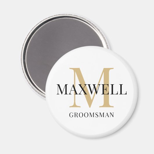 Minimalistisch Groomsman Black Gold Custom Monogra Magneet (Voorkant / Achterkant)