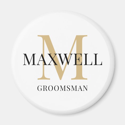Minimalistisch Groomsman Black Gold Custom Monogra Magneet (Voorkant)