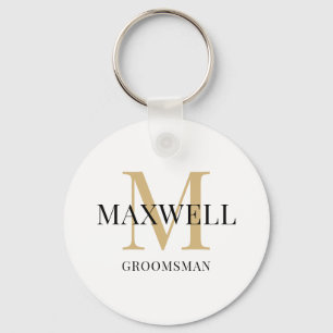 Minimalistisch Groomsman Black Gold Custom Monogra Sleutelhanger