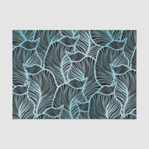 Minimalistisch groot blauw blad boven zwart botani tissuepapier