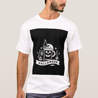 Minimalistisch Halloween Schedel Koffiekopje Emble T-shirt