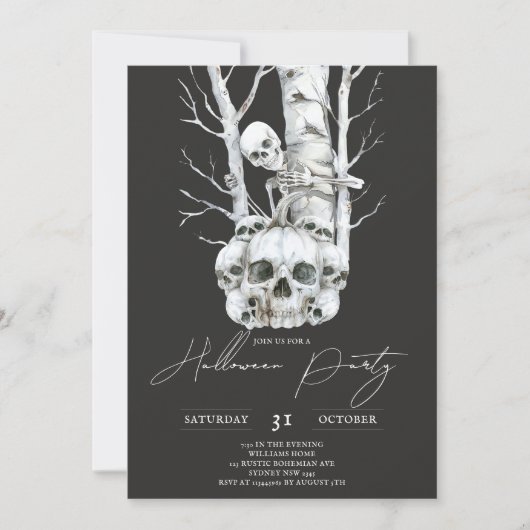 Minimalistisch Halloween spookachtig lachend skele Kaart (Voorkant)